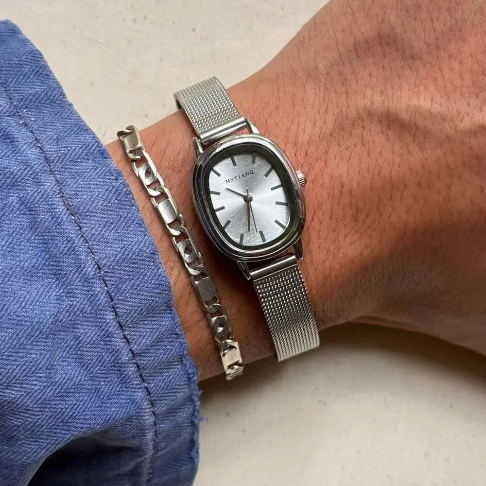 y2k silver round silver dial stainless steel quartz luxury watch